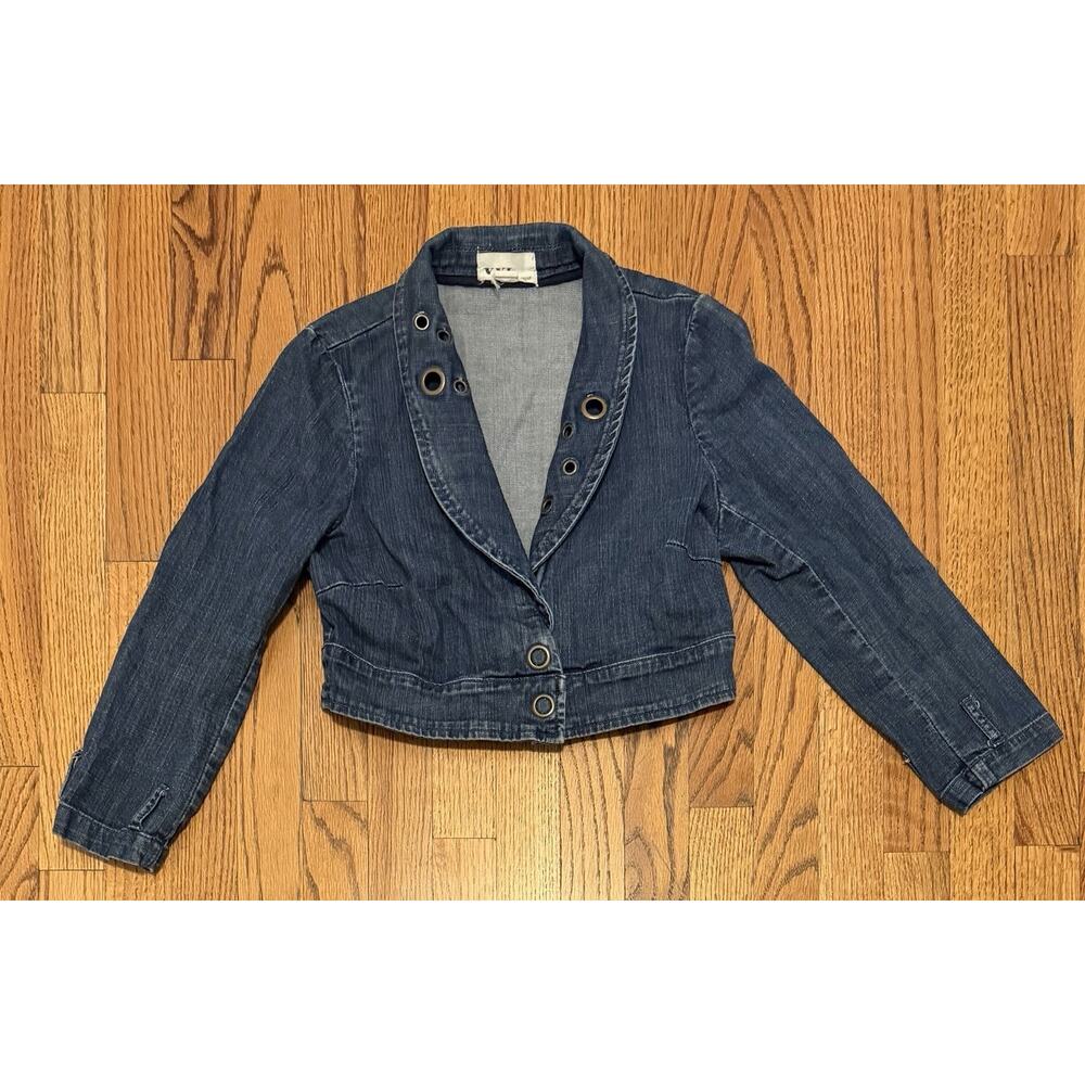 Cropped Denim Jacket Womens S/M Forever 21 XXI Grommet Blazer Y2K